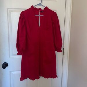 Haute Rogue red linen/cotton mini dress w puffed sleeves - never worn